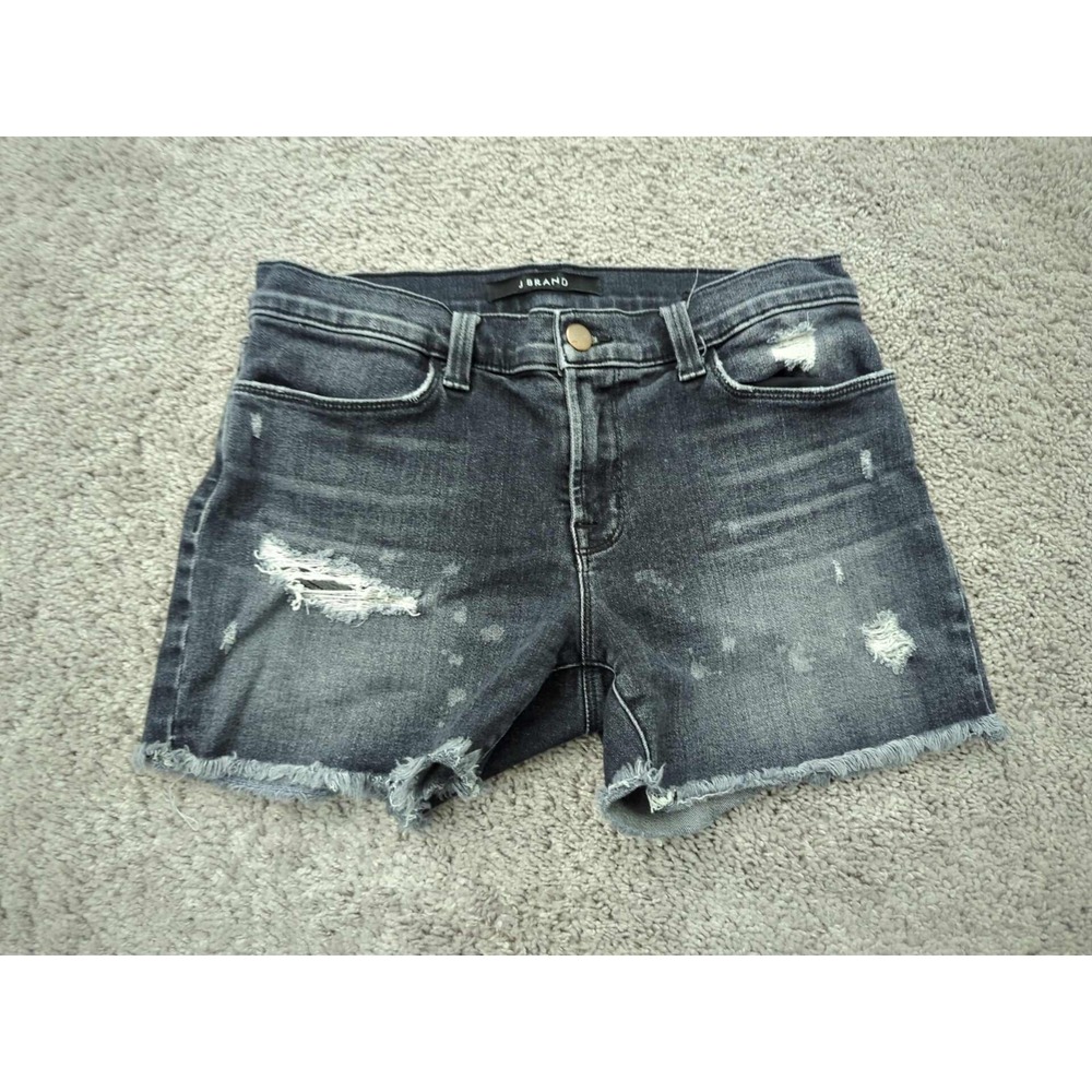 J Brand Jean Shorts Womens 27 Black Denim Raw‎ Hem Distressed